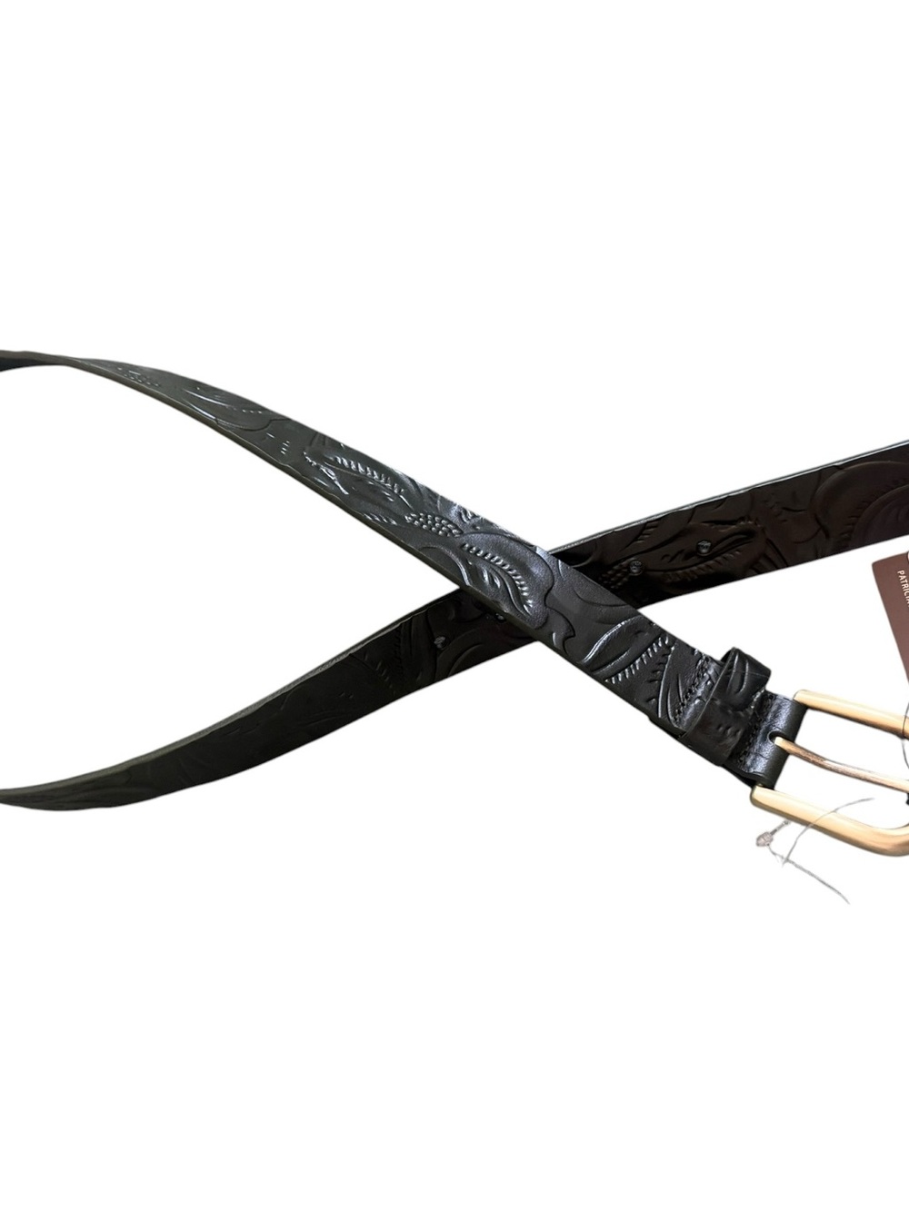 Patricia Nash Black Embossed Leather Belt with Gold Buckle